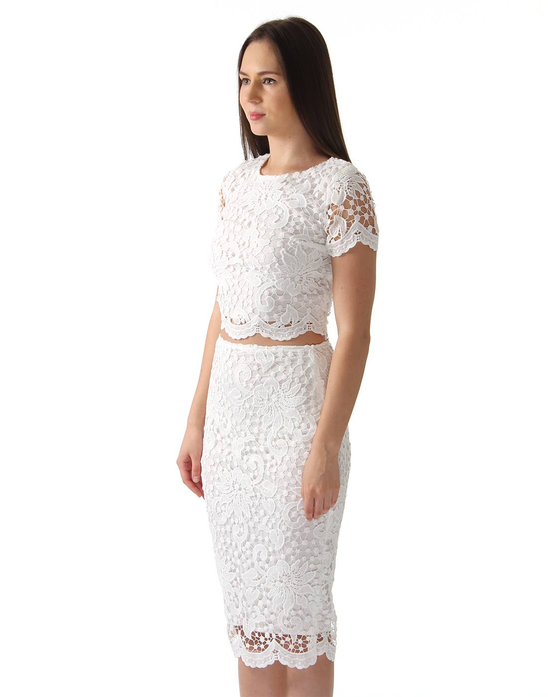 Ax Paris Women Party White Top and Skirt Set